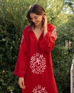 Palermo Embroidered Maxi Dress -Mersea Palermo Emboroidered Dress Red 1
