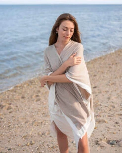Charleston Travel Wrap -Mersea charleston cotton cashmere wrap beige white6