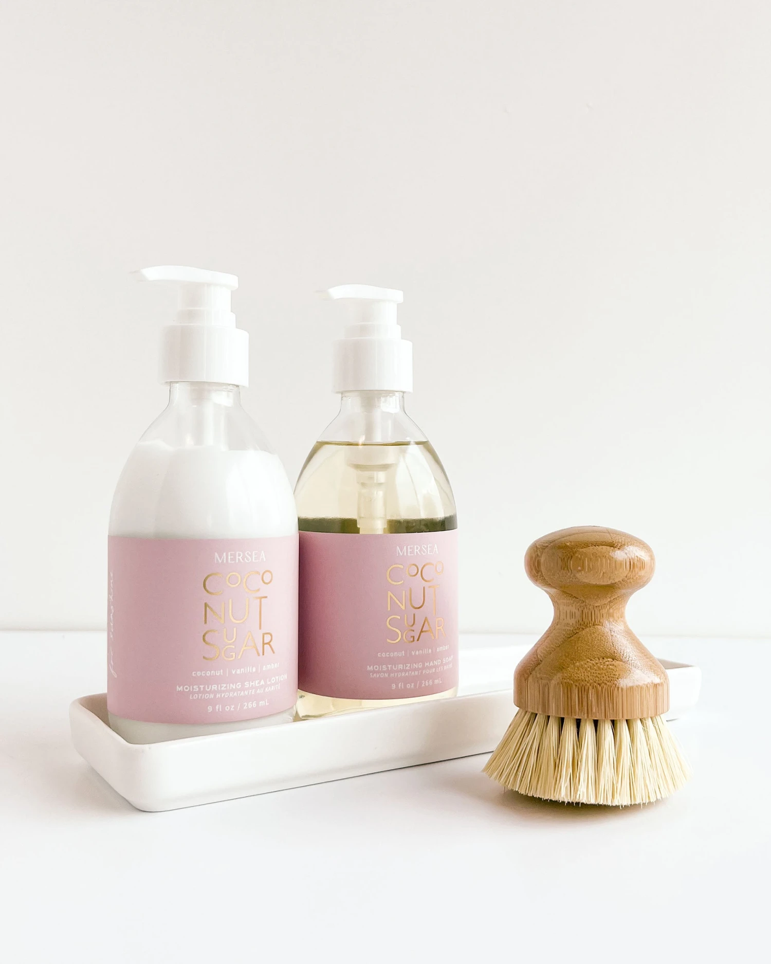 Coconut Sugar Shea Lotion & Hand Soap Set With Brush 1 Coconut Sugar Shea Lotion & Hand Soap Set With Brush