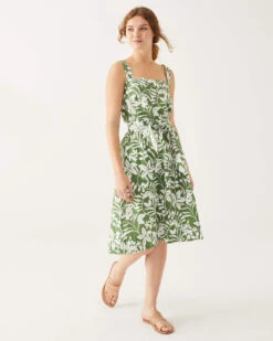 Jolie Linen Sundress -Mersea jolie linen dress green white floral 2
