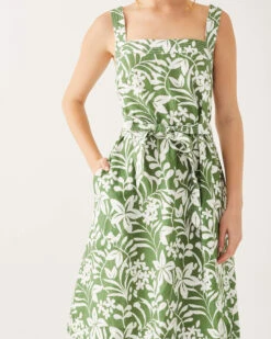 Jolie Linen Sundress -Mersea jolie linen dress green white floral 4