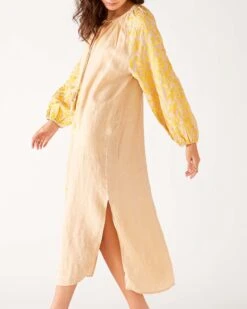 Palermo Embroidered Maxi Dress -Mersea palermo embroidered maxi dress tan yellow 3