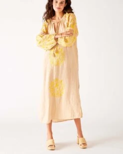 Palermo Embroidered Maxi Dress -Mersea palermo embroidered maxi dress tan yellow 4