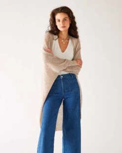 Chelsea Summer Kimono -Mersea womens beige lightwieght chelsea summer travel kimono front view 1