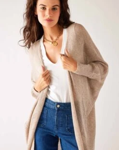 Chelsea Summer Kimono -Mersea womens beige lightwieght chelsea summer travel kimono front view 2