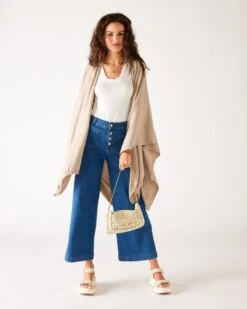 Charleston Travel Wrap -Mersea womens beige tan heathered cashmere lightweight travel wrap flowing front view