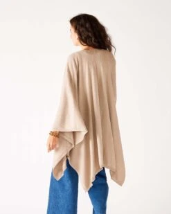 Charleston Travel Wrap -Mersea womens beige tan heathered cashmere lightweight travel wrap rear view
