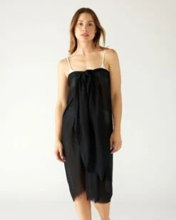 Nellie Wrap -Mersea womens black breathable lightweight fringe hem multi functional nellie travel wrap shoulderless dress