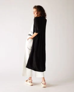 Bar Harbor Duster -Mersea womens black lightweight cuffed elbow length sleeves duster side view