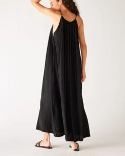 Patio Dress -Mersea womens black loose fit pullover maxi dress rear view