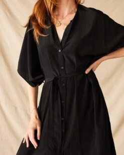 Mallorca Kaftan Dress -Mersea womens black mallorca kaftan dress and coverup with button up front sleeveless drop shoulder and removable self belt