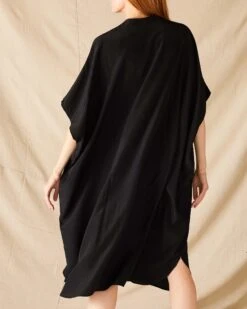 Mallorca Kaftan Dress -Mersea womens black mallorca kaftan dress and coverup with button up front sleeveless drop shoulder and removable self belt rear view