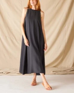 Passport Maxi Dress -Mersea womens black maxi dress front body view