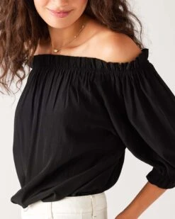 Ibiza Blouse -Mersea womens black relaxed blouse side view