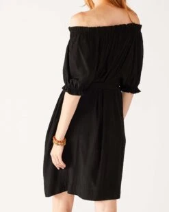 Ibiza Dress 29 Ibiza Dress -Mersea womens black ruffled shoulder midi dress rear view