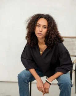 Sonnet Top -Mersea womens black sonnet top chest view