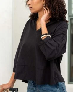 Sonnet Top -Mersea womens black sonnet top side view details