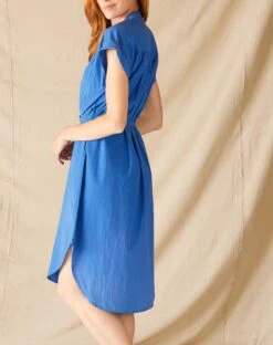Aphrodite Shirt Dress 11 Aphrodite Shirt Dress -Mersea womens blue lightweight rolled cuff sleeves self belt aphrodite shirt dress side view