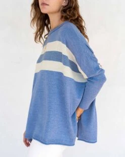 Catalina Sweater 25 Catalina Sweater -Mersea womens blue white striped crewneck sweater oversized side view