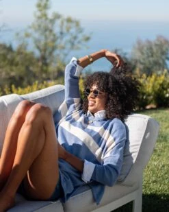 Catalina Sweater 29 Catalina Sweater -Mersea womens blue white striped crewneck sweater oversized travel destination lounging