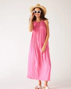 Patio Dress -Mersea womens bright pink loose fit pullover maxi dress front view