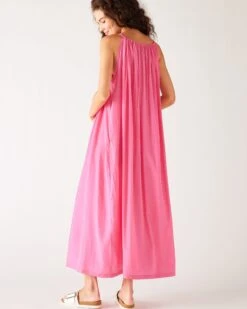 Patio Dress -Mersea womens bright pink loose fit pullover maxi dress full body rear view