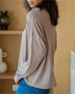 Delmar Sweater -Mersea womens brown lightweight sweater one sized side view