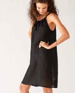 Light & Breezy Dress 28 Light & Breezy Dress -Mersea womens classic black lightweight knee length patio drawstring light and breezy dress side view