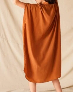 Mallorca Kaftan Dress -Mersea womens clay mallorca kaftan dress and coverup with button up front sleeveless drop shoulder rear view shoulder drape