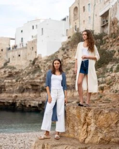 Bar Harbor Duster -Mersea womens dark blue lightweight cuffed elbow length sleeves duster travel destination