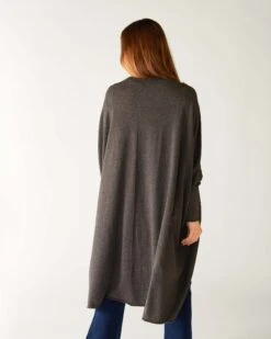 Chelsea Kimono -Mersea womens dark grey heather cashmere chelsea travel wrap kimono rear view
