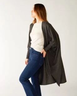Chelsea Kimono -Mersea womens dark grey heather cashmere chelsea travel wrap kimono side view 2