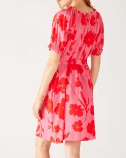 Ibiza Dress 23 Ibiza Dress -Mersea womens floral pink ruffled shoulder midi dress rear view