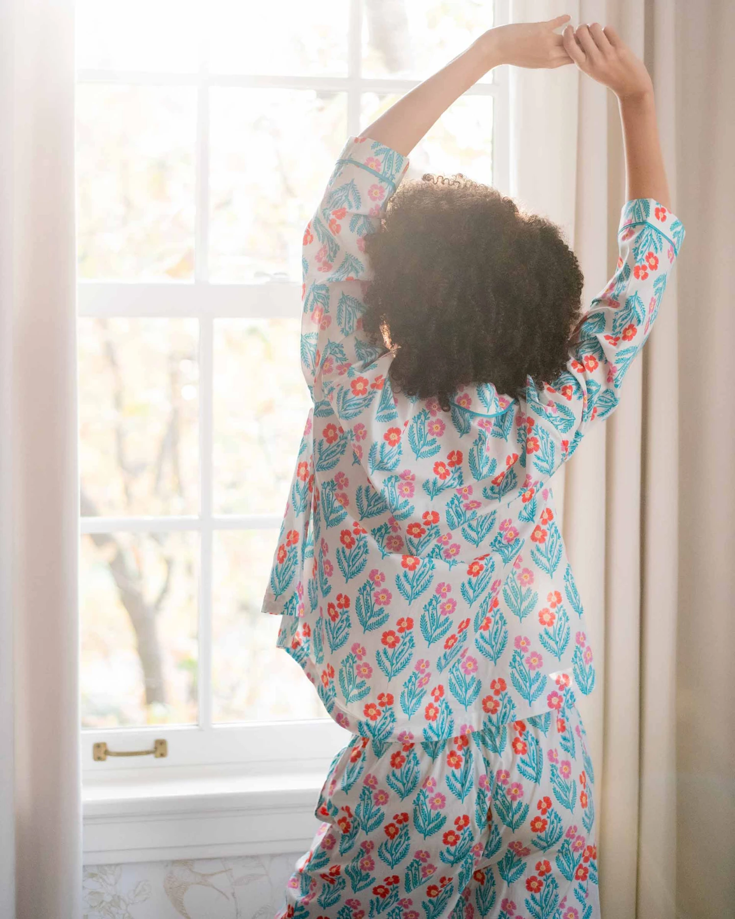 Over The Cotton Moon Pajama Set - Block Print Poppy 4 Over The Cotton Moon Pajama Set - Block Print Poppy - Image 4