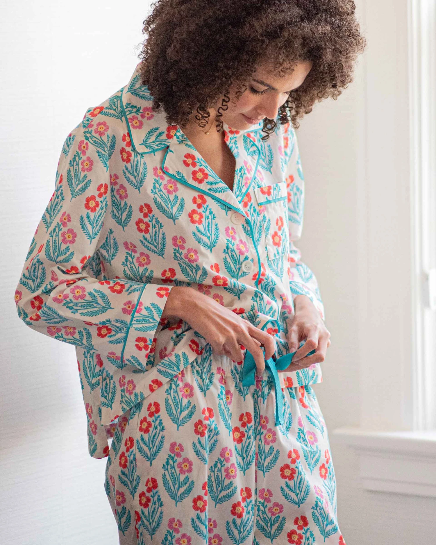 Over The Cotton Moon Pajama Set - Block Print Poppy 3 Over The Cotton Moon Pajama Set - Block Print Poppy - Image 3