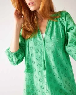 Daisy Eyelet Cover Up -Mersea womens green eyelet coverup dress chest view vneck detail
