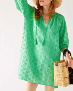 Daisy Eyelet Cover Up -Mersea womens green eyelet coverup dress pool look