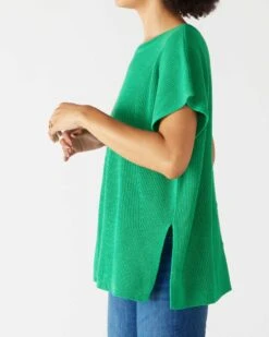 Camden Short Sleeve Sweater -Mersea womens green short sleeve sweater buttons one size side travel