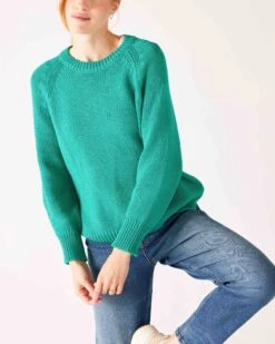 Amalfi Crewneck Pullover 29 Amalfi Crewneck Pullover -Mersea womens kelly green soft crewneck stitched sweater front view