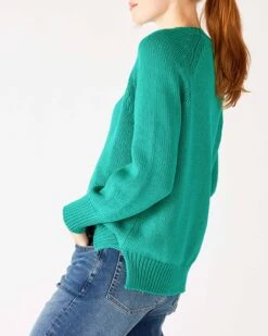 Amalfi Crewneck Pullover 30 Amalfi Crewneck Pullover -Mersea womens kelly green soft crewneck stitched sweater side view