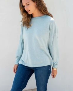 Delmar Sweater -Mersea womens light blue lightweight sweater one sized front view drape
