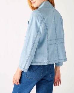 Sailor Peacoat -Mersea womens light blue lightweight waist high sailor peacoat rear view