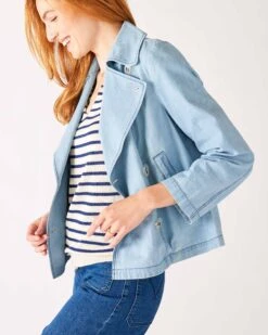 Sailor Peacoat -Mersea womens light blue lightweight waist high sailor peacoat side view