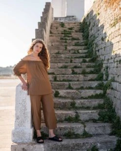 Ibiza Pant 16 Ibiza Pant -Mersea womens light brown lightweight wide leg pant front view travel destination 4524e887 6d24 4148 b524 dcd3af27ea79