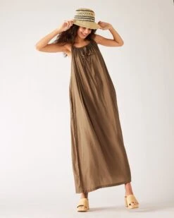 Patio Dress -Mersea womens light brown loose fit pullover maxi dress full body front view a167f6db 3edf 4732 b69b c507d9ccfa5b
