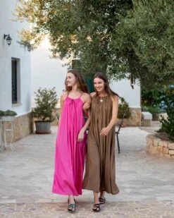 Patio Dress -Mersea womens light brown loose fit pullover maxi dress travel destination look 2