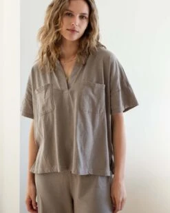 Amelia Short Sleeve Tee -Mersea womens light brown short sleeve tee one size front view