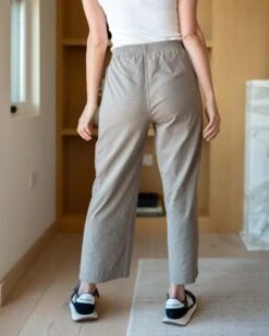 Traveler Tee Pant -Mersea womens light brown travel pant rear view