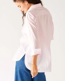 Brontë Relaxed Button Up Shirt 29 Brontë Relaxed Button Up Shirt -Mersea womens light pink breathable relaxed fit button up shirt side view cuff detail
