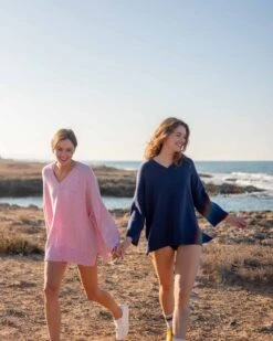 Montauk V-neck Sweater -Mersea womens light pink midweight loose fitting v neck sweater travel destination look movement